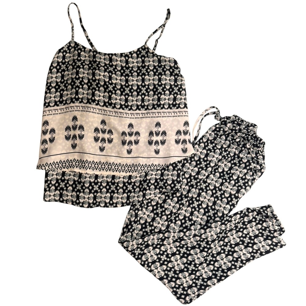 Vacay Womens 2 Piece Set XS Black White Geometric Camisole Top Jogger Pants